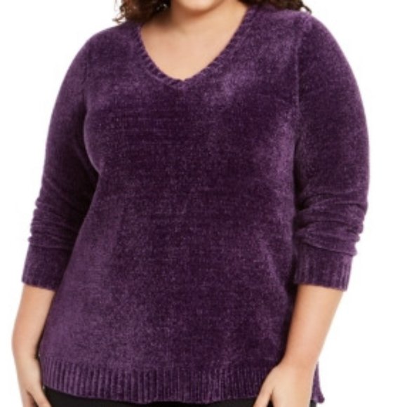 Karen Scott Sweaters - Karen Scott Plus Size V-Neck Chenille Sweater